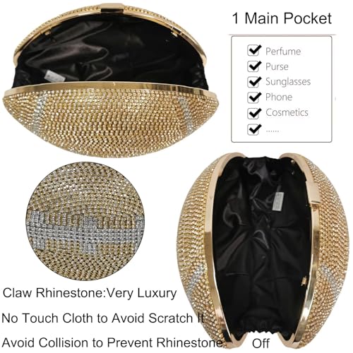 Image of Women Rhinestone Football Shaped Handbag Chain Crossbody Shoulder Bag Football Purse | Rugby, Unique, Novelty, Football