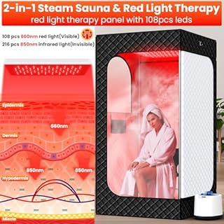 Upgraded Portable Infra-red Sauna Box for Home-Full Body Steam Sauna Tent with RedLight for Relaxation & Detox, 3L 1200W Fast-Heating Steamer, Remote, Timer & Folding Chair
