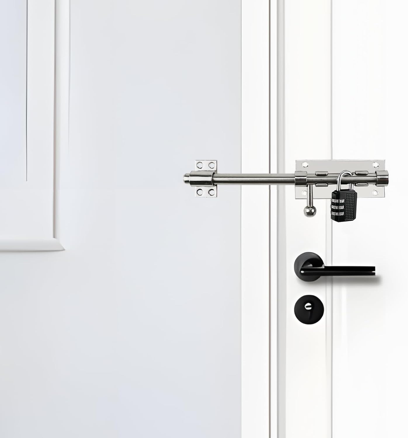 Sliding Bolt Door Latch, 201 Stainless Steel Barrel Bolt Lock, 30mm Combo Padlock Included, Heavy Duty Slide Gate Latch with 12 Screws, Silver Finish