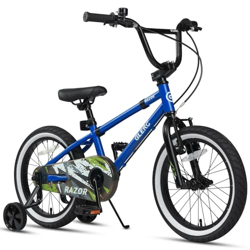 Glerc（グレーク）RAZOR子供用自転車14・16インチ かっこいいBMXスタイルハンドル 幼児小学生低学年男の子女の子 取り外しできる補助輪付き チェーンガード サイドスタンド お尻が痛くない柔らかい高さ調整可能サドル カラーリング付きファットタイヤ多色展開