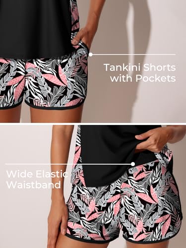 Image of Summer Mae Blouson Tankini Swimsuits for Women 2026 Tummy Control Two Piece Bathing Suits with Sporty Pockets Swim Shorts