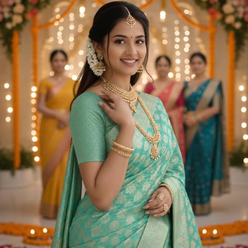 Image of Organza Silk Saree Wedding For Women Banarasi Sadi Original Kanchipuram Pure Rich Pallu Sari With Blouse Piece
