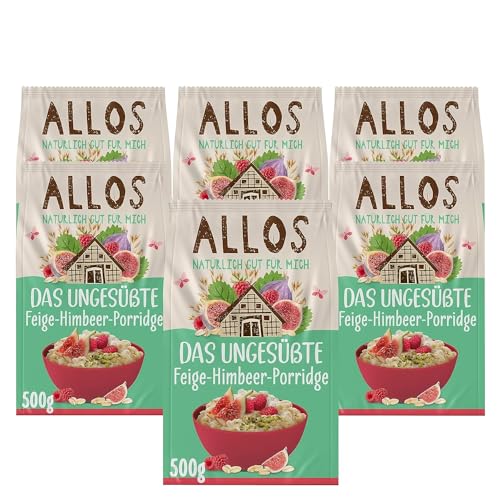 Allos Das Ungesüßte Feige Himbeer Porridge | Porridge ohne Zucker | Bio Müsli | Früchte Müsli | Haferflocken | Frühstücksbrei | Frühstückscerealien | vegan | 6er Pack (6 x 500g)