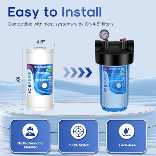 Image of ICEPURE 5 Micron 10 inch x 4.5 inch Whole House Sediment and Iron Manganese Resin Water Filter Compatible with GE FXHTC, GXWH40L, RFC-BBSA W50PEHD Whirlpool WHKF-GD25BB GXWH35F GNWH38S Dupont WFHD13001, 3PACK