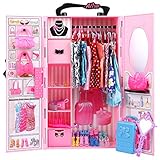 UCanaan Bambole Armadio Guardaroba Per Vestiti Per Bambole Ragazza 11,5 Pollici e Stoccaggio Accessori - Lotto 51 Articoli Tra Cui Baule,Abbigliamento Casual,Vestito,Costumi Bagno,Grucce,Scarpe,Borse