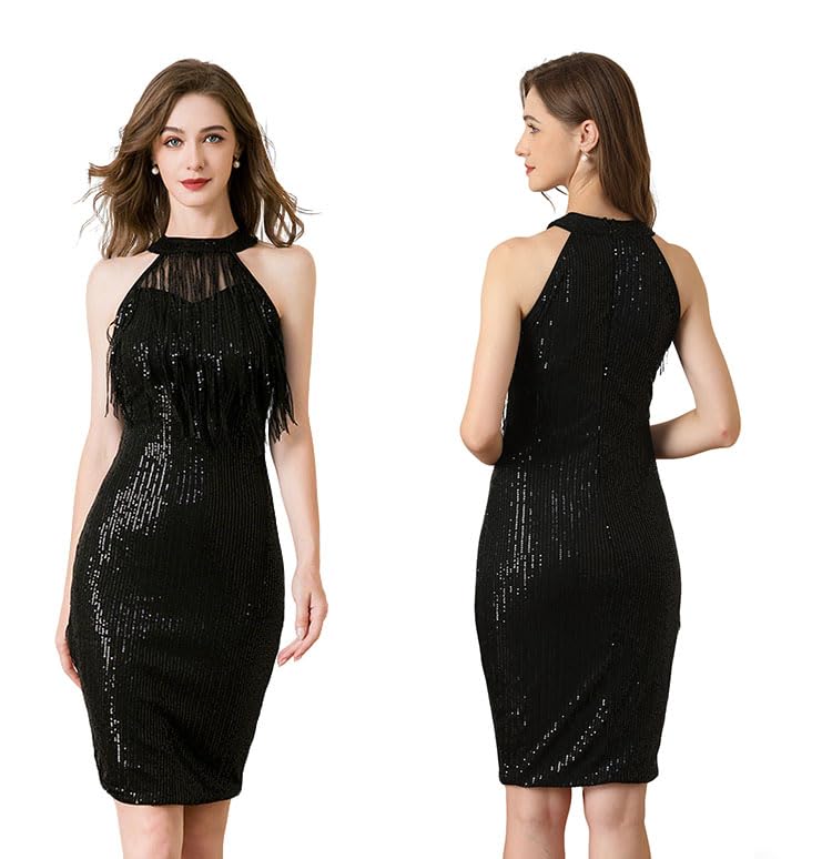 Image of Women Flapper Dresses 1920s V Neck Beaded Fringed Great Gatsby Club & Night Out Dresses