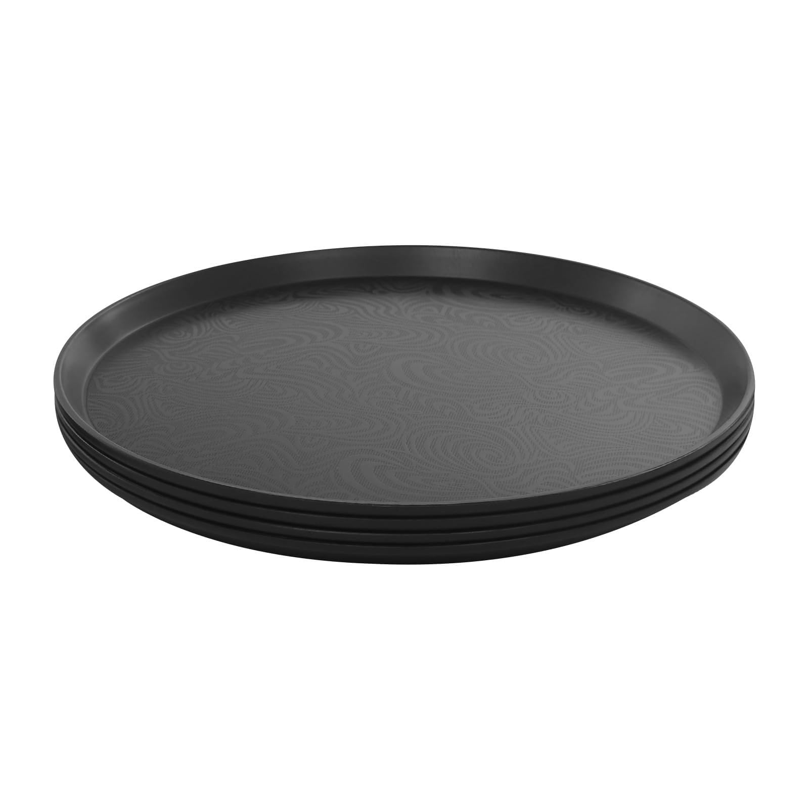Zestaw 8 okrągłych tacek do serwowania, czarne antypoślizgowe talerze (40 cm) | Taca gastronomiczna, powierzchnia teksturowana, wysoka krawędź, do restauracji, kawiarni, barów i kawiarni