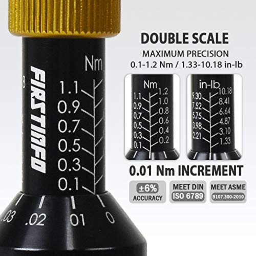 FIRSTINFO Precision Certified Torque Limiting Screwdriver, 1/4 Inch Universal Hex Bit Holder, 0.1-1.2 Nm / 1.33-10.18 In-lb with Double Scale