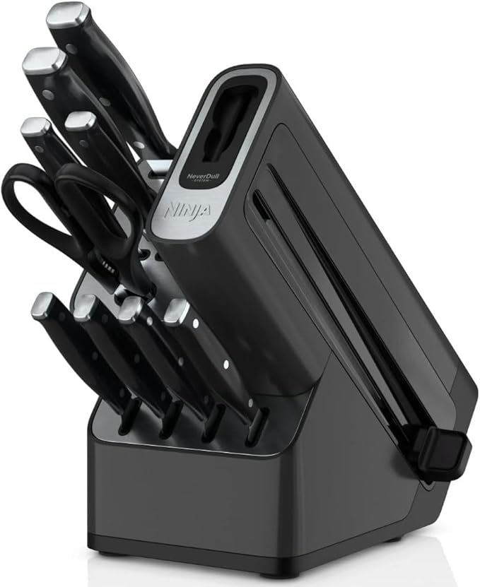 Ninja Knife Set Foodi NeverDull Essential 10-Piece Knife System with Built-in Sharpener, High Carbon Steel, K12010BL