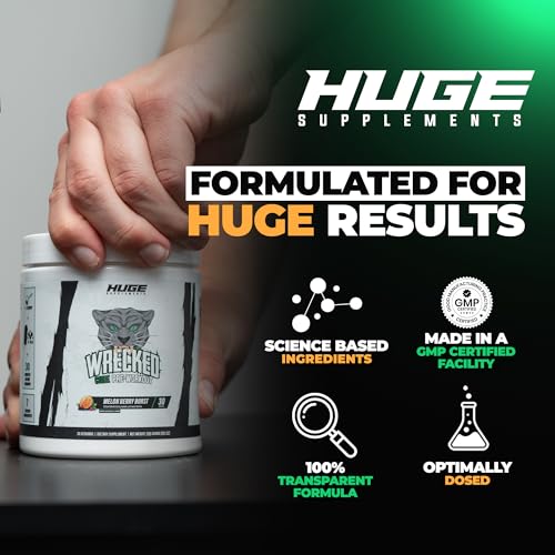 Image of Wrecked Core - All-in-One Pre-Workout Supplement for Men & Women, Increase Energy, Focus & Pumps with L-Citrulline, Beta-Alanine, L-Tyrosine & More (30 Servings) (Melon Berry Burst)