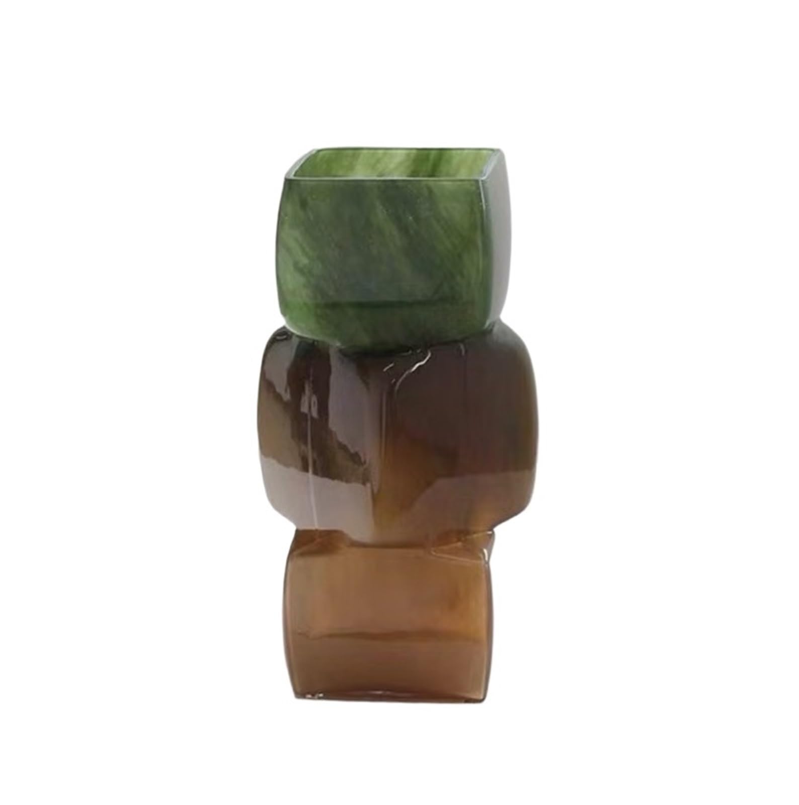 Glass Vase Geometric Square Stacking Marbling Gradient Flower Floral Arrangement Accessories Pot For Living Room, Office, Wedding(Green)