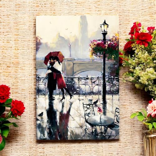 Osiris Trading UK EMBRACE - Baldosa de cerámica romántica con escena parisina de Brent Heighton, 30 x 20 cm, listo para colgar, decoración de pared, azulejos de arte romántico, en caja de regalo