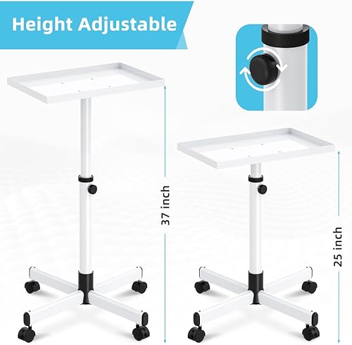 Miniatura 3 de GZGDLJQ Bandeja de salón con ruedas, bandeja de tatuaje blanca para peluquería, carrito ajustable de 30 a 37 pulgadas, bandeja de salón de belleza,