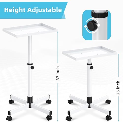 Miniatura 3 de GZGDLJQ Bandeja de salón con ruedas, bandeja de tatuaje blanca para peluquería, carrito ajustable de 30 a 37 pulgadas, bandeja de salón de belleza,