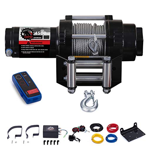 Super Brands OPENROAD 4500Lbs 12 Volts Electric Winch, Winch for ATV/UTV/Boat, 4500Lbs /2041kg Electric Winch Kit, with 15m/49ft Winch Cable, Towing Off-Road Electric Winch Recovery kit (4500Lbs Black H)