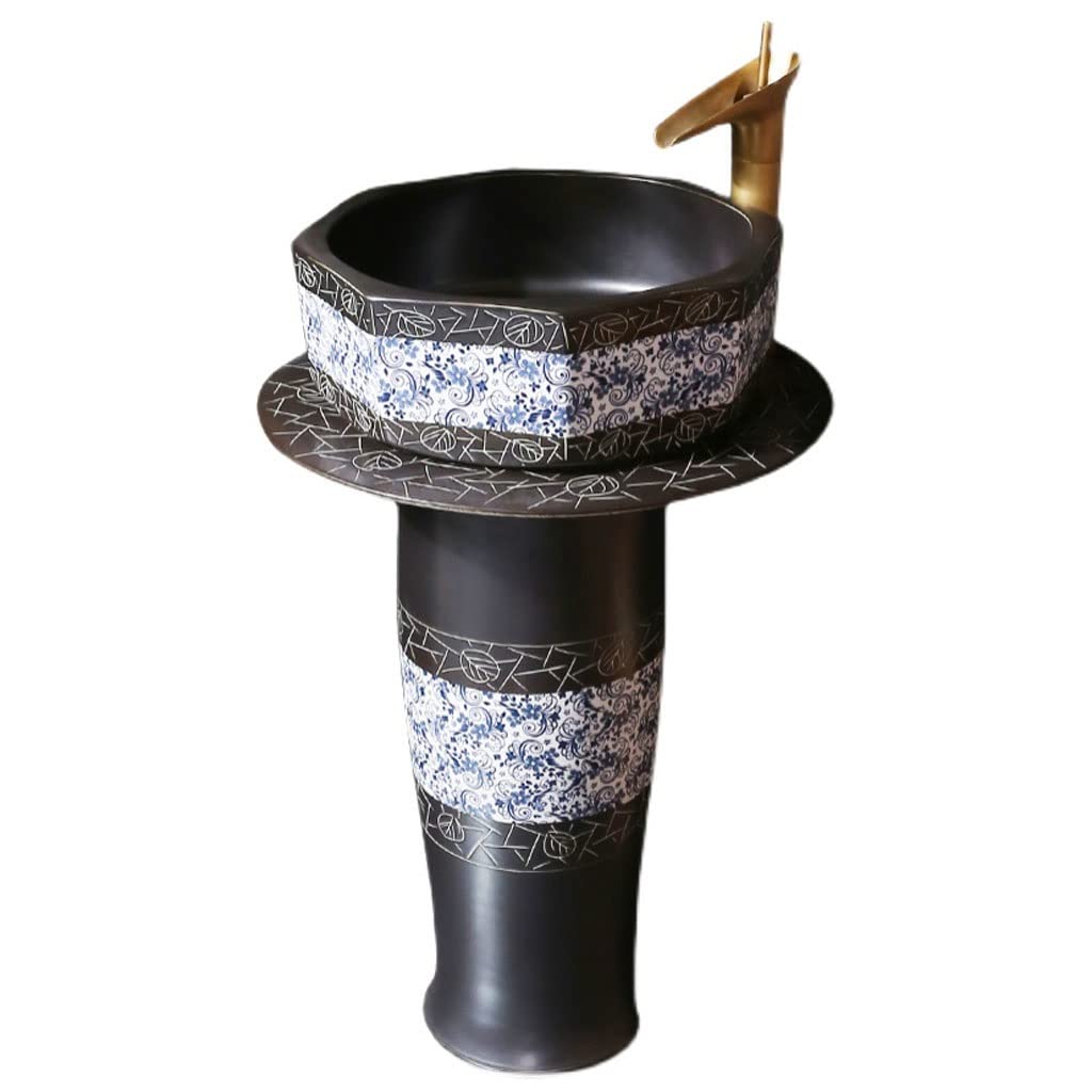 NEBE Bathroom Sink Pedestal Bathroom Sink Art Column Basin Ceramic Washbasin Integrated Retro