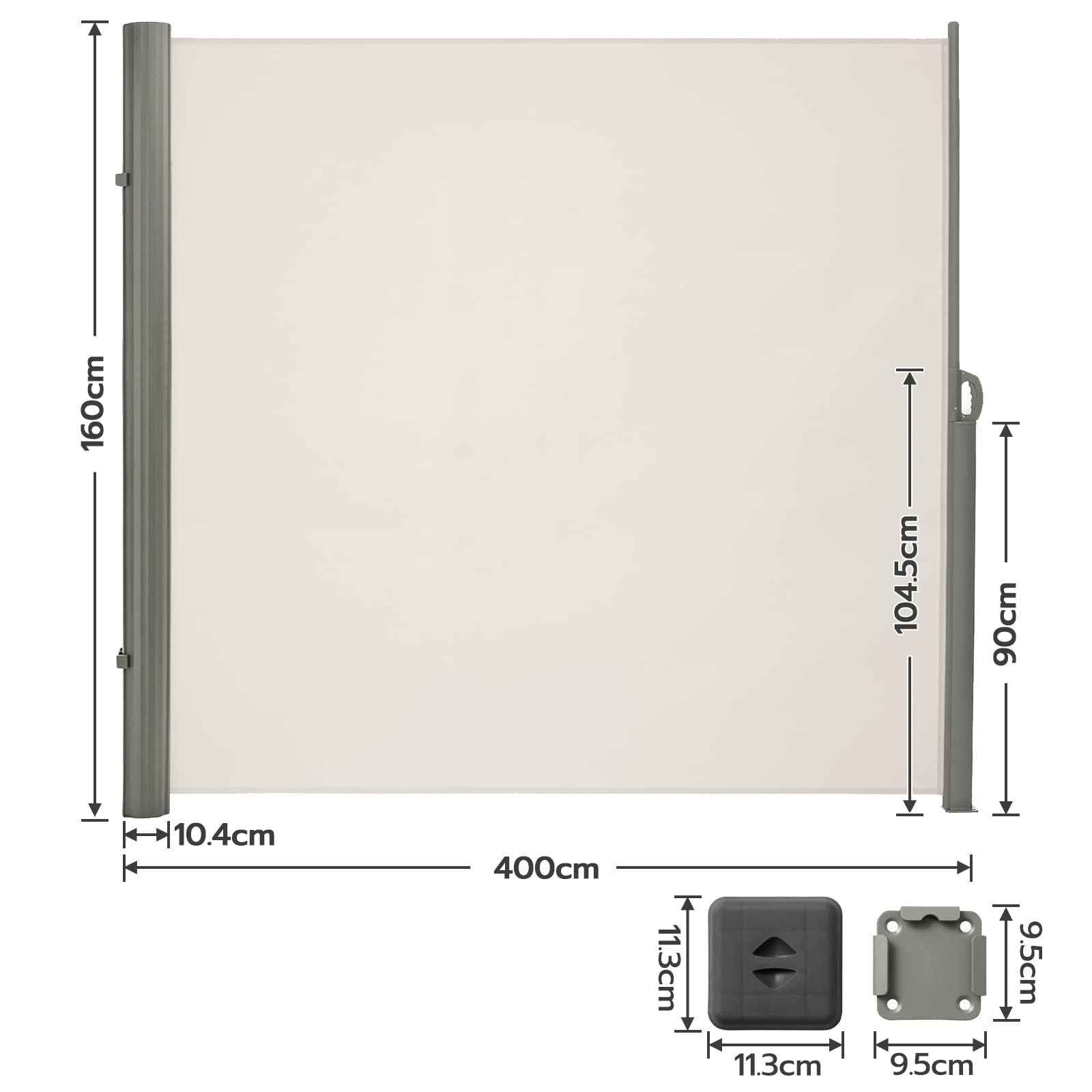 LARMNEE Toldo Lateral, Toldo Retráctil con Fijación al Suelo, 160 x 400 cm, Pantalla para Privacidad, Parasol, Resistente al Viento, Toldo Lateral para Balconesy Terrazas, Beige EBE164BP02