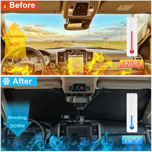 Image of Premium Windshield Sun Shade for 2019-2025 2026 Dodge RAM 1500, Reflective 310T Material Front Window Sun Visor Blocks UV Rays Foldable Sunshade