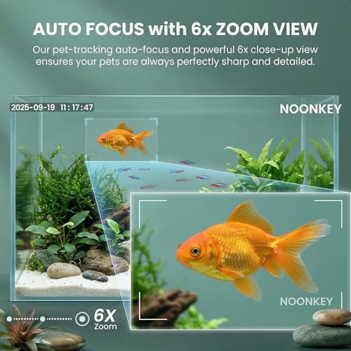 Image of Noonkey 3MP 2K Pet Camera for Aquarium, Reptile & Bird Feeder, No Drill Window Security Camera, 5GHz /2.4GHz WiFi, Color Night Vision, 24 /7 Recording, Human Detection & Alarm, 2-Way Audio, Work w /Alexa
