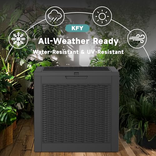 Image of 31 Gallon Waterproof Resin Deck Box, UV Resistant Outdoor Storage for Garden, Patio, Porch, Delivery（Rattan Black，31 Gallon）