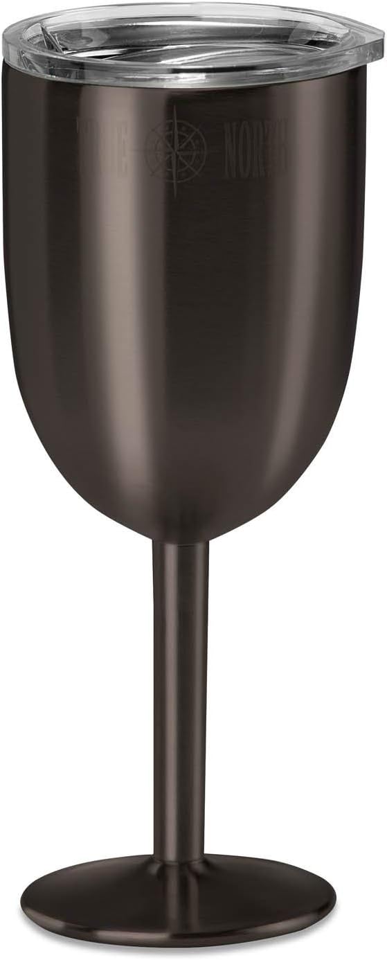 True North Stainless Steel Wine Glass Insulated Tumbler + Goblet with No-Spill BPA Free Triton Lid, Keeps Drinks Warm or Cold for 24 Hours, 10 oz, Jewel Charcoal