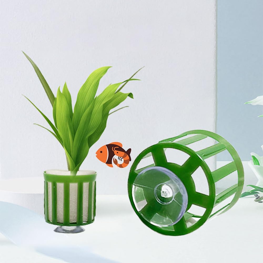 10Pcs Aquarium Plant Holder Set with Sponge Suction Cup Ring - 3-Piece Planting Basket for Aquascaping Fish Tank