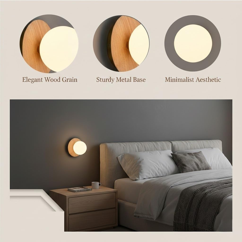 Wall Sconce, Walnut Wood Grain Wall Light, G9 Globe Wall Lamp for Bedroom, Bedside, Hallway, Corridor, Living Room, Entryway, Nordic Vanity Indoor Fixture, Hall Loft Home Parlor(Brown)