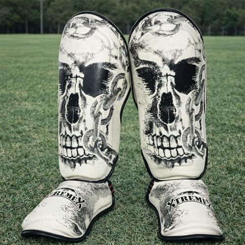 Image of Xtremex Skull Shin Instep Guard for MMA, Muaythai, Kickboxing (Large) | High-Impact Shin Protection, Kickboxing Instep Protectors, Adjustable Velcro Straps, Shin Guards for Men & Women