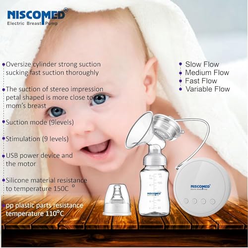 Image of Niscomed Electric Breast Pump for Mothers | AC Powered Breast Milk Pump | Adjustable Suction | Soft Silicone Cushion | Silent & Painless | Home Use