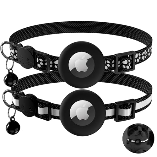 2Pezzi Collare per Gatti con Custodia per AirTag, Sicuro Antifuga e Anti-Soffocamento, Morbido e Regolabile, con Campanellino Rimovibile