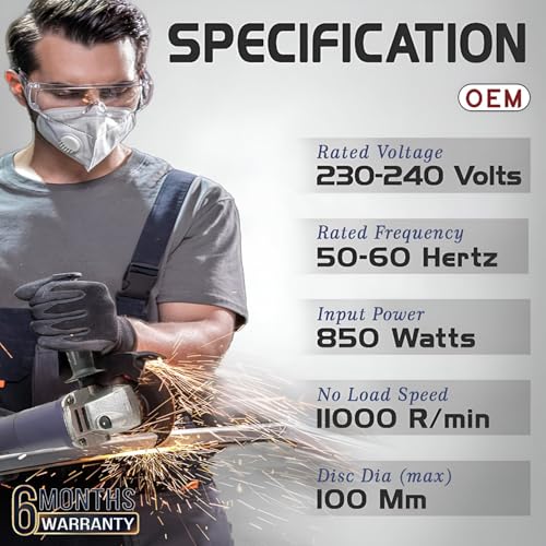 Image of OEM Professional Angle Grinder Machine 850W | Heavy Duty Copper Motor | 100mm (4 Inch) Grinder Cutter for Cutting, Grinding & Polishing | Low Noise | No Heating | 6 Months Warranty Back Switch (AG80)