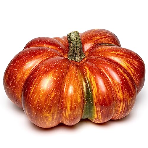 WsCrofts Large Artificial Pumpkin, 12.6inch Hand-Made Fake Pumpkin for Fall Harvest Festival Thanksgiving Halloween Decor (Orange Speckles)