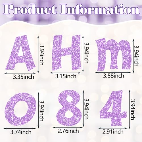 Image of Colarr 216 Pcs Glitter Bulletin Board Letters for Classroom Number Alphabet Punctuation Symbol Cutout 4'' Die-Cut Poster Letter with Adhesive Dot School Party Holiday Decor Display(Violet)