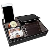 ablage leder schwarz PRAKTISCHE ORGANISIERUNG: Jedes Fach ist 4,5 cm tief und mit einem grauen Kunstveloursleder Material ausgekleidet. Das gewölbte Kompartiment ist ideal für Geld und Münzen, dann gibt es ein Fach mit einem hochklappbaren Deckel, welches sich sehr gut für Sonnenbrillen eignet.