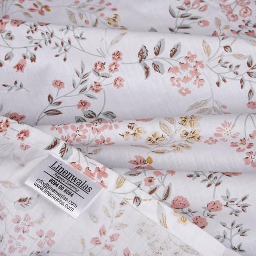 Image of LINENWALAS 100% Cotton Elastic Fitted Bed Sheet for Single Size Bed | Fits 6-12 Inch Mattress | Soft, Breathable, Oeko-TEX Certified Premium Bedsheet with 1 Pillow Cover (36x78 Inches, Blush Meadow)