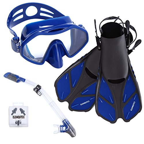 ELEMENTEX Dry Snorkel Set with Scuba Mask, Fins n Top Valve