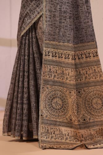 Image of TAMAIRA FASHION Mulmul Pure Cotton Saree For Woman Warli Printed |Office Wear Daily Wear Sarees For Women Without Blouse Piece(Available in 16 Colours)