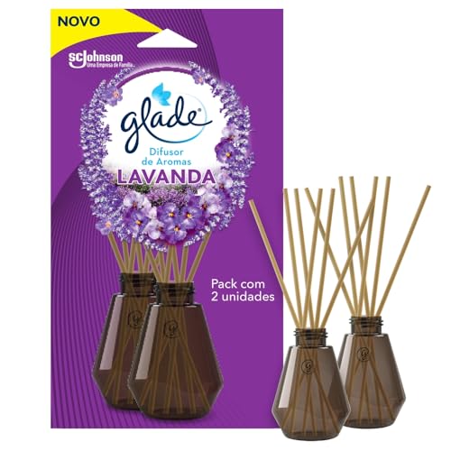 Glade Difusor de Ambiente com &Oacute;leos Essenciais, Lavanda, 2 Unidades de 100ml e 6 Varetas Cada