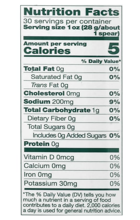 Pickles Classic Dill Pickle Spears, 52 Fl Oz, 5 calories per serving. Gluten free. A fat free food, CUCUMBERS, BRINE (WATER, DISTILLED WHITE VINEGAR, SALT), GARLIC, DILL, GRAPE LEAVES.