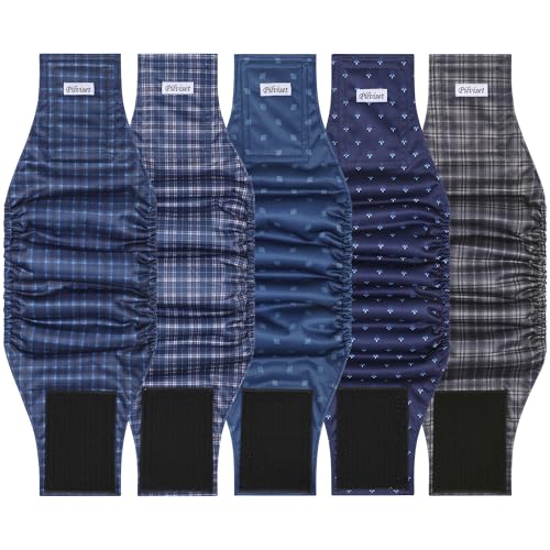 Image of 5 Pack Dog Diapers Male Reusable, Belly Bands for Male Dogs, High Absorbing Dog Pee Wraps for Doggie in Incontinence and Training Ttartan XXL