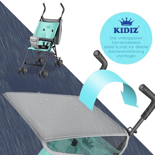 KIDIZ® City Kinderwagen, buggy, kinderbuggy, inklapbaar, 360° 4 inch wielen, inclusief zon- en regenhoes, inklapbaar, 5-punts veiligheidsgordel, vanaf 6 maanden - Afbeelding 5