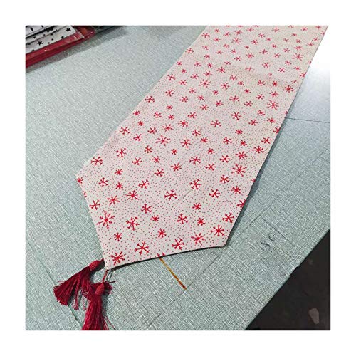 Lieson Chemin Table Coton et Lin Rouge, Chemin de Table Impermeable Flocon de Neige Chemin Table 32x240CM Cover
