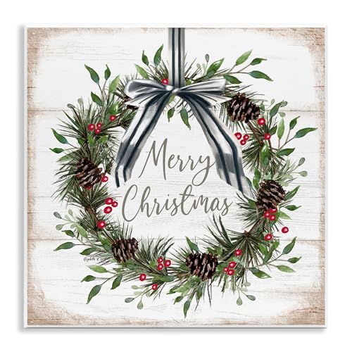 Stupell Industries Rustic Christmas Pinecone Wreath Wall Plaque Art, design