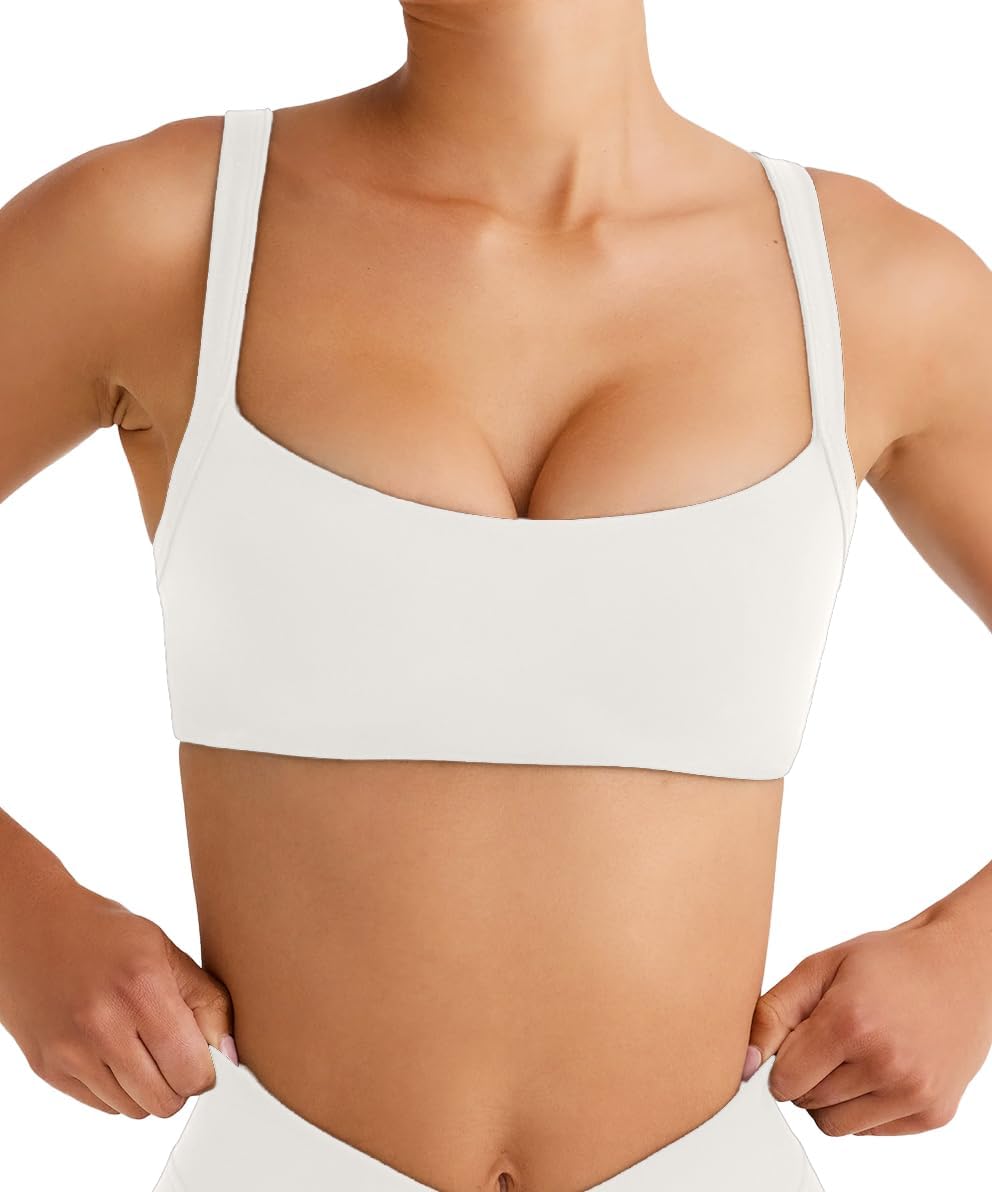 Olmlmt Wireless Padded Sports Bras for Women Adjustable Strap Square Neck Yoga Athletic Workout Crop Top