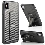 iPhone Xs Max Case, ZVEdeng iPhone Xs Max Case with Stand Shockproof Vertical and Horizontal Kickstand Hand Strap Magnetic Stand Carbon Fiber Slim Case Cover for Apple iPhone Xs Max 6.5'' Black