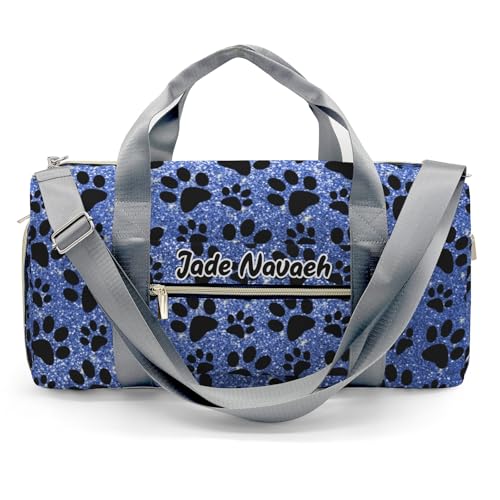Personalized Dog Paw Blue Glitter Customized Multi-functional Handbag Travel Bag,Sports and Fitness Duffel Bag