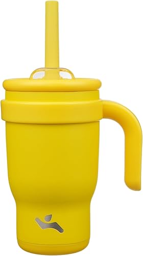 Vaso de 14 onzas con asa lateral, botella de agua aislada con popote y tapa 2 en 1, taza de acero inoxidable, taza de café de viaje, para deportes,