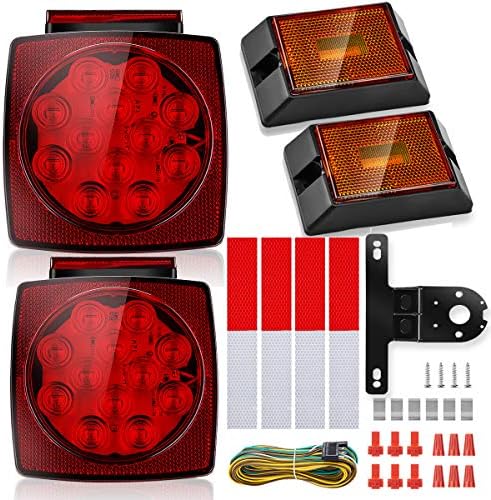 SUZCO Utility Led Boat Trailer Light Kit 12V, Low Profile Waterproof Outdoor Camper Trailer Tail Guide Poles Running Universal Replacement Light for Camper Truck RV Boat Snowmobile