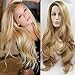 Xiweiya Long Natural Wave Ombre Brown Blonde Synthetic Lace Front Wigs Side Part Heat Resistant Fiber Hair Wigs For Women Replacement Everyday Wigs (Blonde)