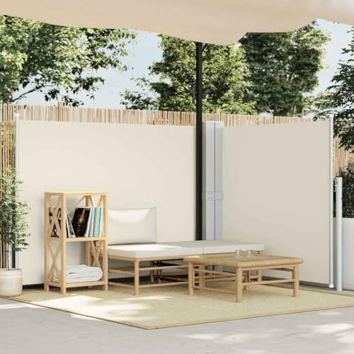 Mokuyary Auvent latéral rétractable Crème 140 x 600 cm, Store Latéral Paravent Extérieur, Protège du Soleil ou du Vent Brise Vue pour Jardin, Balcon,...
